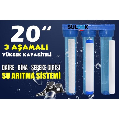 Sulook 20 Inç Bina-Daire-Şebeke Girişi Su Arıtma Filtre Seti 1-5 Micron Filtre - Gac