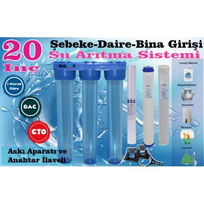 Sulook 20 Inç Bina - Daire- Şebeke Girişi Su Arıtma Filtre Seti Gac-Cto 1 Mic. Filtre