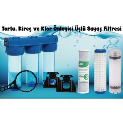 Sulook Daire Girişi 10 inç Tortu, Kireç ve Klor Önleyici Üçlü Sayaç Filtresi